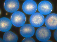 Bright Blue Polymer Spherical MicroBeads. Spherical particles with density of 1.08g/ml are designed to match the density of white blood cells and enable analyzing, studying, and modeling the behavior of blood.