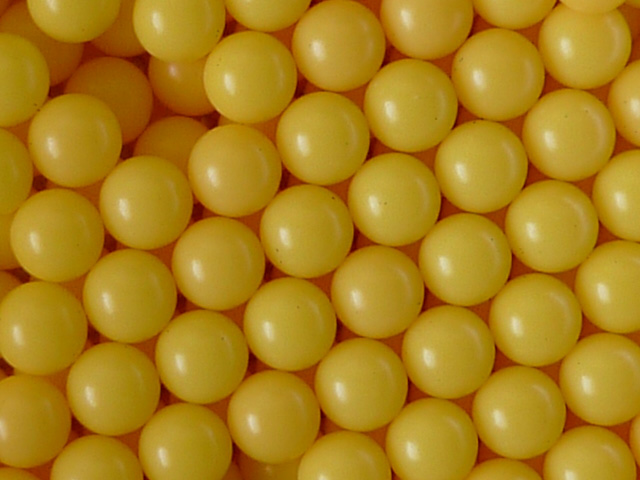 Yellow Cellulose Acetate Polymer Spheres Density -1.3g/cc - Particle Diameters 2.35mm and 3.0mm