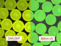 Fluorescent Yellow Microspheres Density 1.02g/cc for Flow Visualization and PIV<br>Bright Fluorescent Yellow-Green Particles with UV and Visible Illumination
